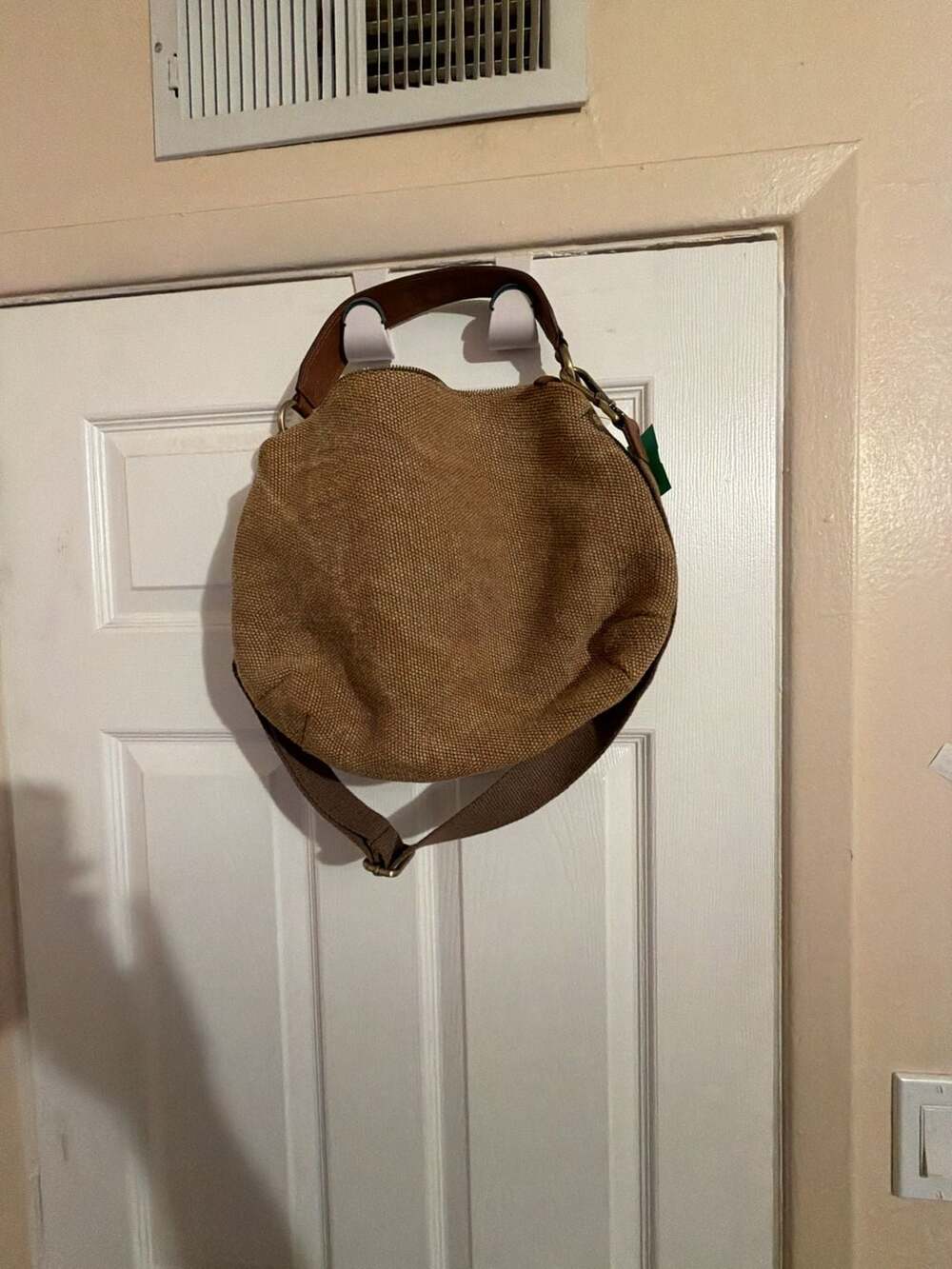 Sundance Woven Jute Brown Soft Crossbody Handbag with Leather Strap